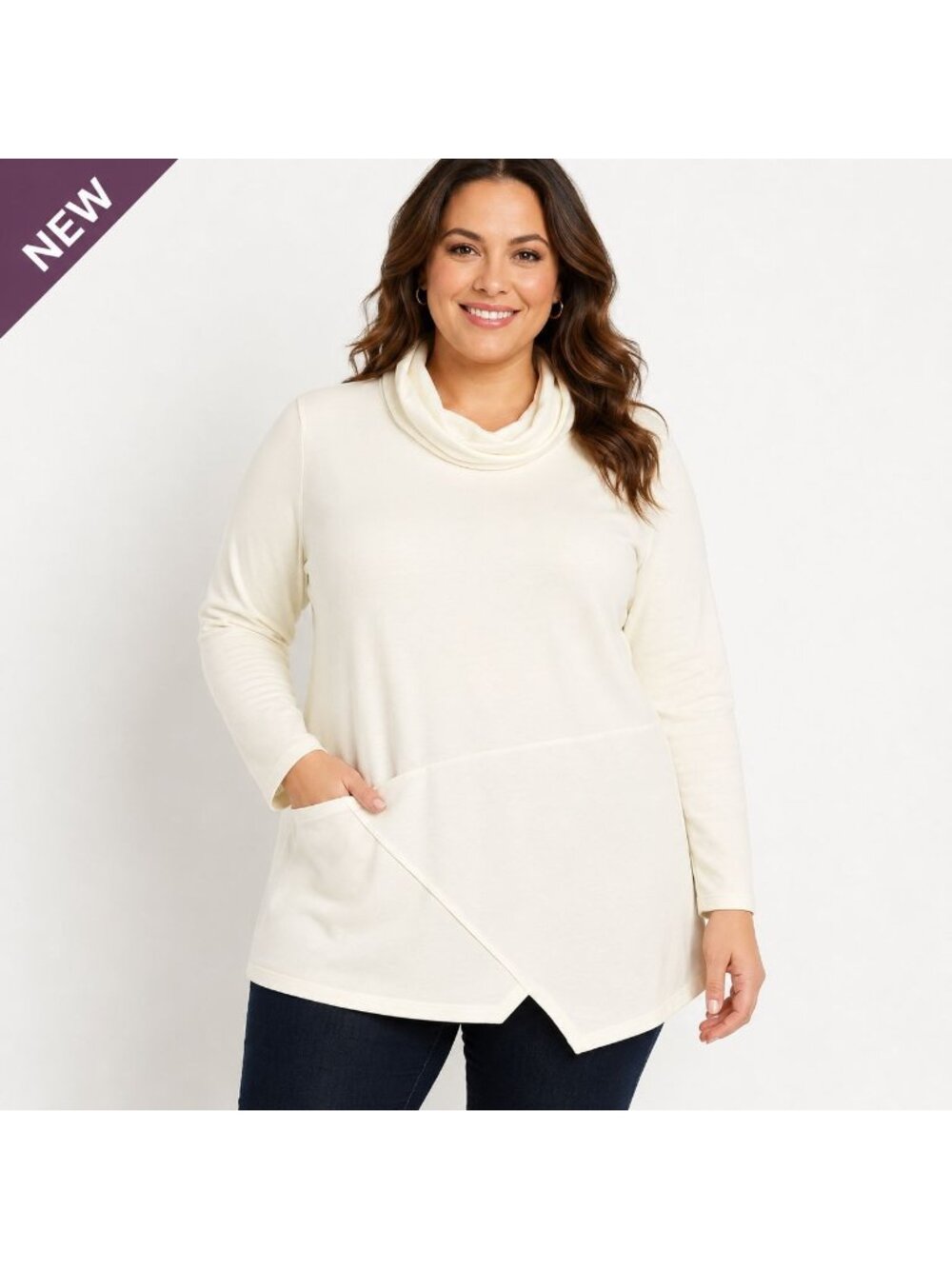 NEW J. Jill Womens Sweater LUXE TENCEL Seamed Tunic Pullover Cream Plus Size 1X